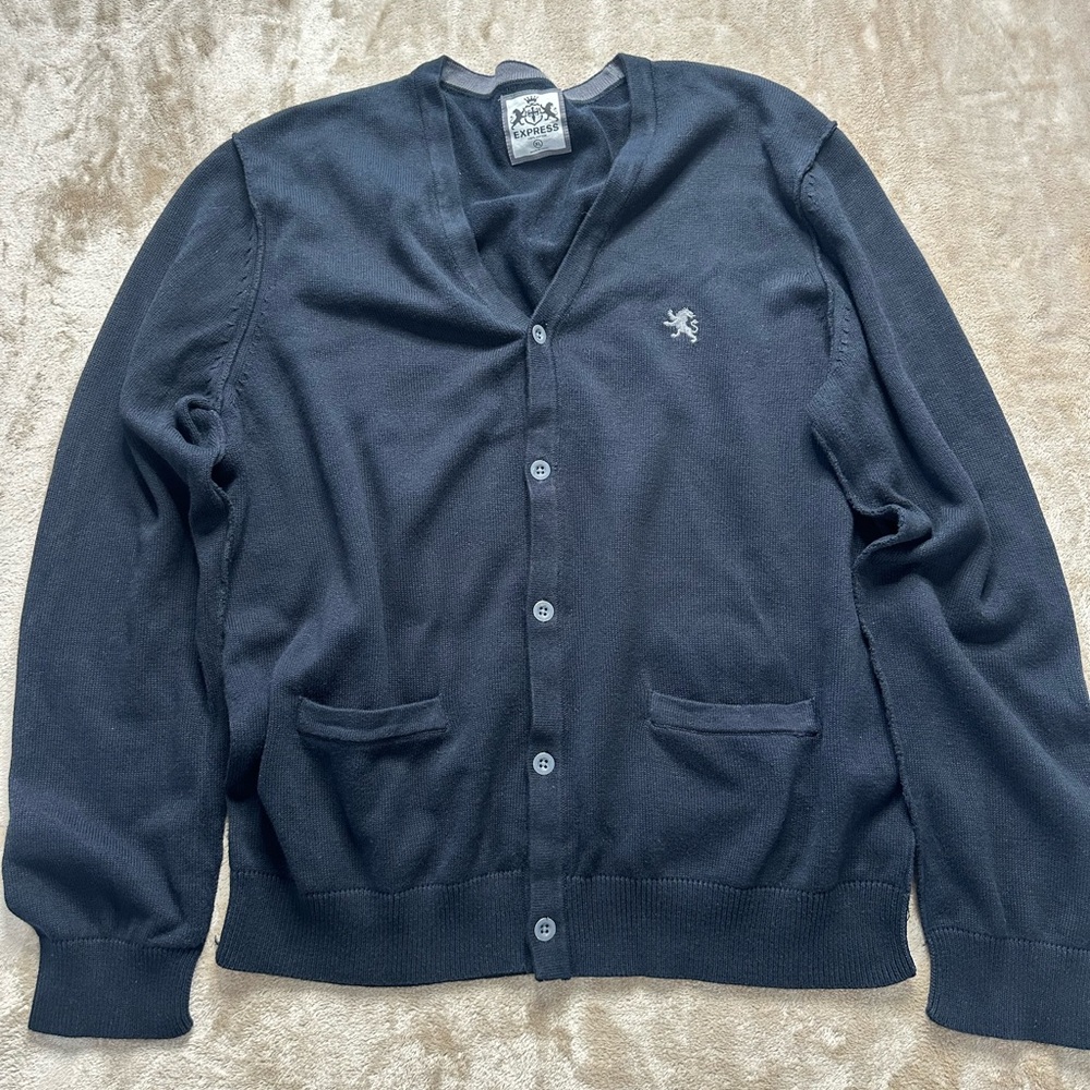Men’s Express Charcoal Black Knit Button up Sweater